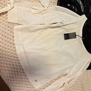 Armani Exchange Cream Blouse with Tie Sleeves